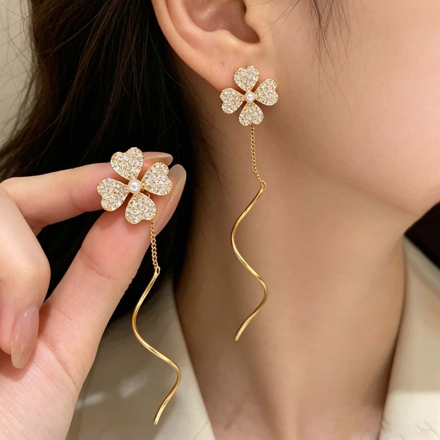 Four-leaf clover Flower Threader Earrings