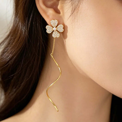 Four-leaf clover Flower Threader Earrings