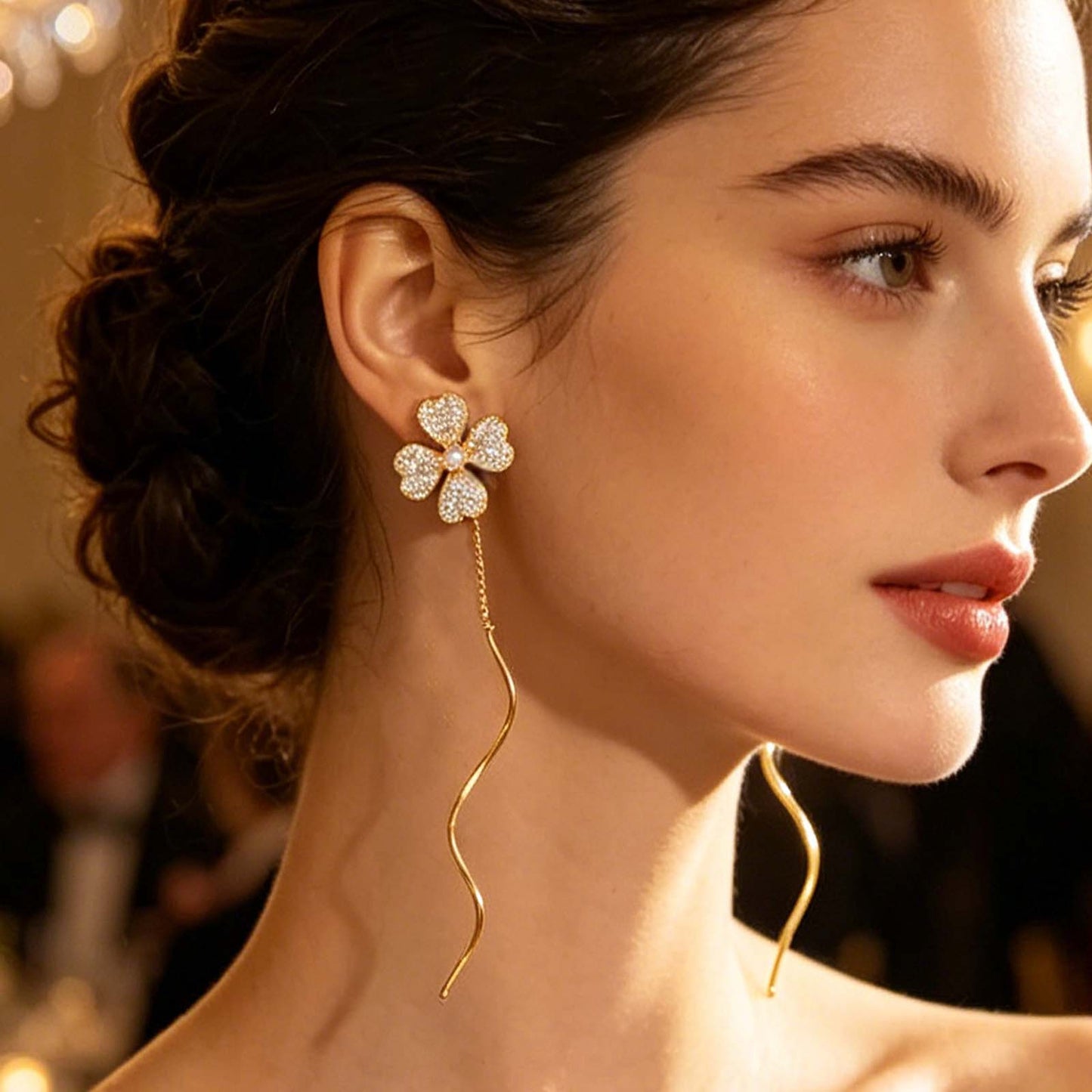 Four-leaf clover Flower Threader Earrings