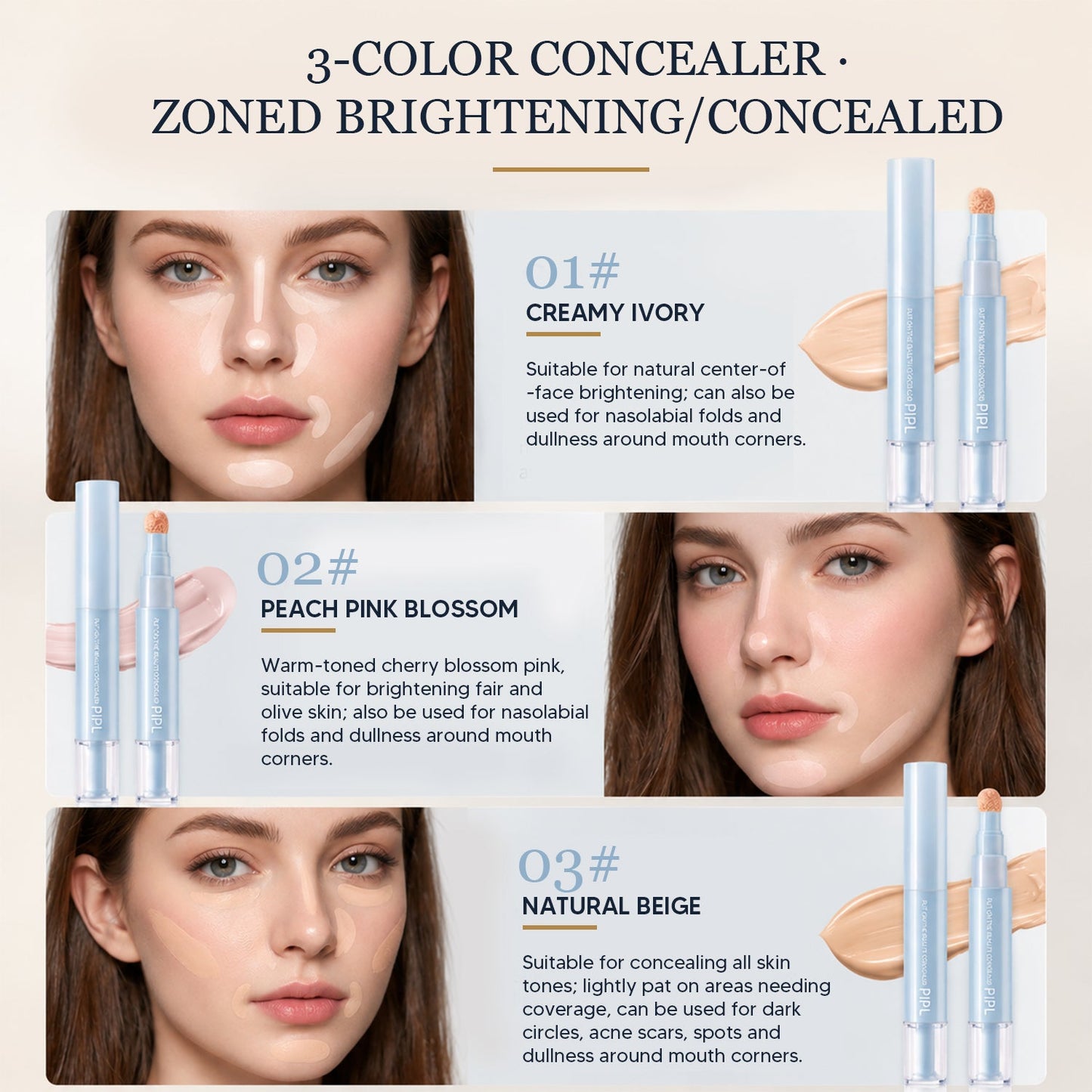 2-in-1 Liquid Foundation & Eye Concealer PenPIPL Formula Dual-Effect