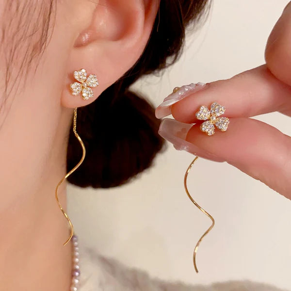 Four-leaf clover Flower Threader Earrings