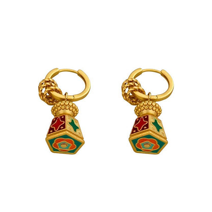 Chinese - Style Retro Enamel Oil - Drip Earrings for Women, Unique Design, Elegant and Chic, Luxury High - End Vintage Jewelry - Hemspire