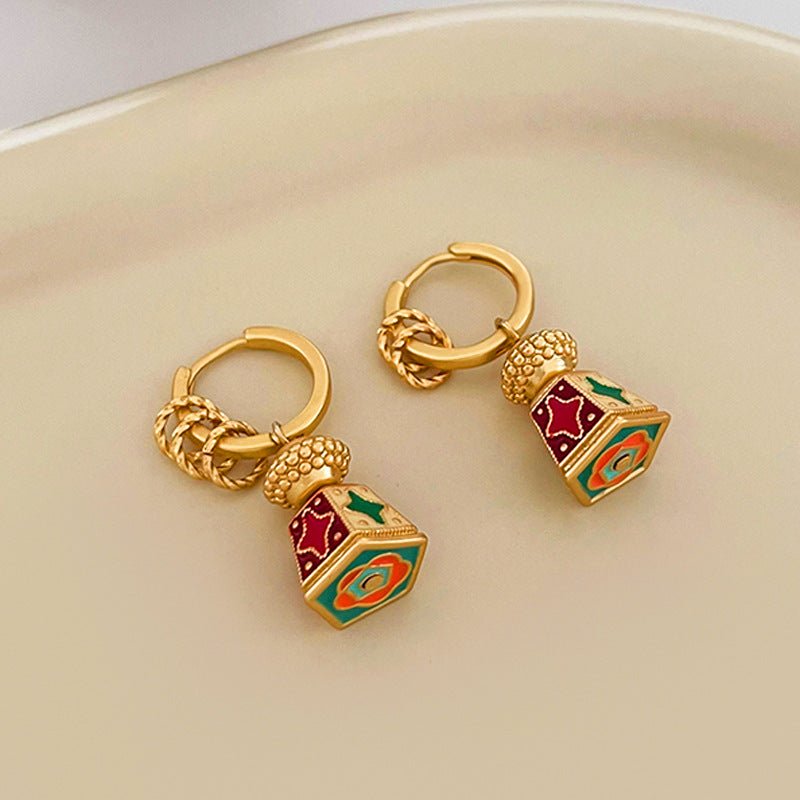 Chinese - Style Retro Enamel Oil - Drip Earrings for Women, Unique Design, Elegant and Chic, Luxury High - End Vintage Jewelry - Hemspire