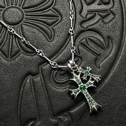 Punk hip - hop Thai silver plated 22K white gold double cross color diamond necklace sweater chain - Hemspire