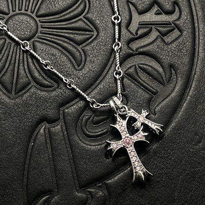 Punk hip - hop Thai silver plated 22K white gold double cross color diamond necklace sweater chain - Hemspire
