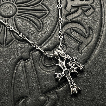 Punk hip - hop Thai silver plated 22K white gold double cross color diamond necklace sweater chain - Hemspire