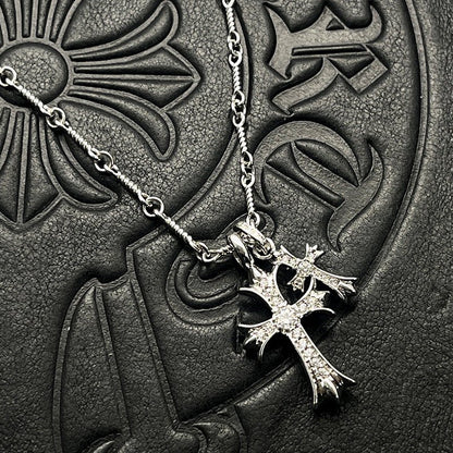 Punk hip - hop Thai silver plated 22K white gold double cross color diamond necklace sweater chain - Hemspire