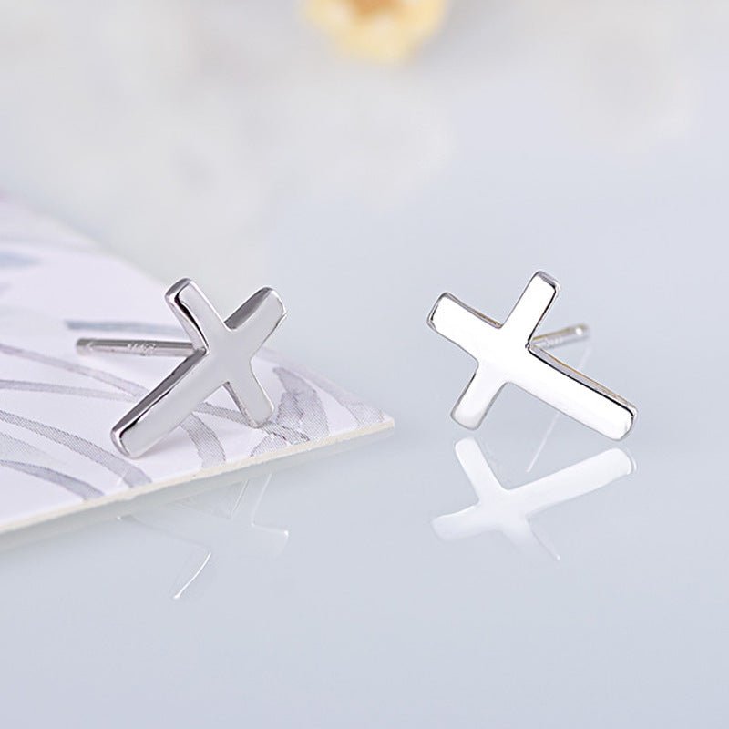 S925 sterling silver earrings fashionable earrings for women smooth cross earrings - Hemspire