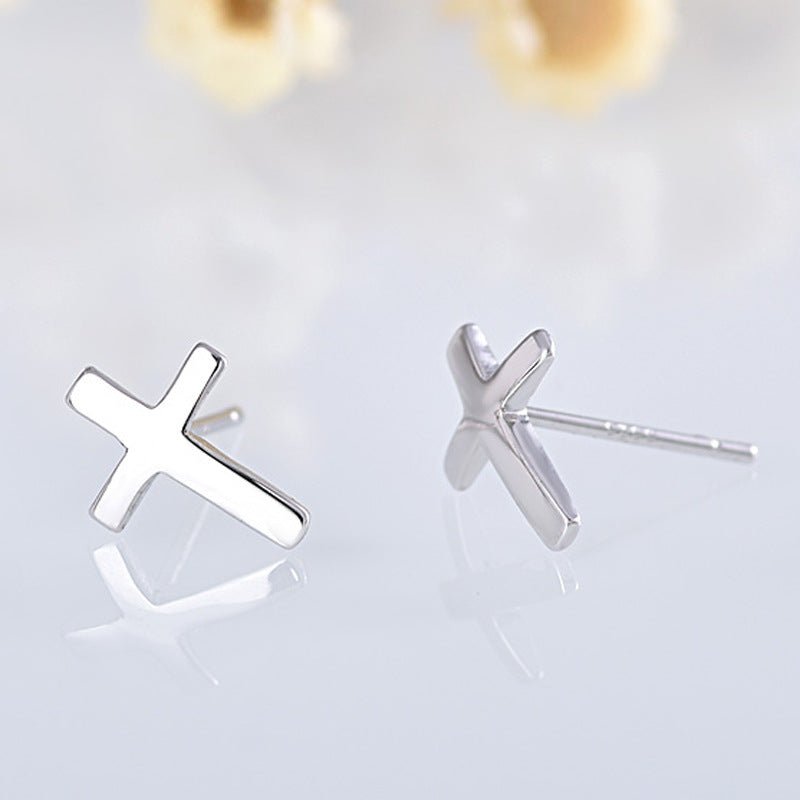 S925 sterling silver earrings fashionable earrings for women smooth cross earrings - Hemspire
