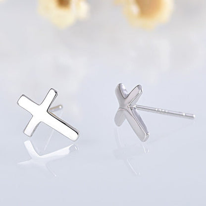 S925 sterling silver earrings fashionable earrings for women smooth cross earrings - Hemspire