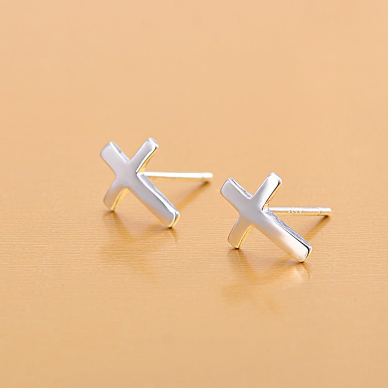 S925 sterling silver earrings fashionable earrings for women smooth cross earrings - Hemspire