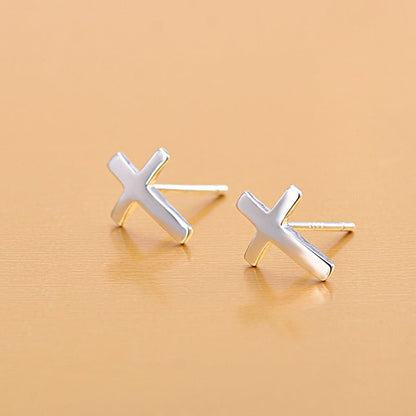 S925 sterling silver earrings fashionable earrings for women smooth cross earrings - Hemspire