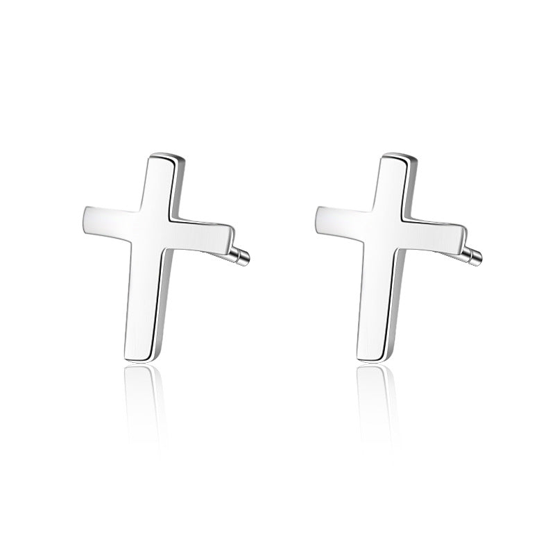 S925 sterling silver earrings fashionable earrings for women smooth cross earrings - Hemspire