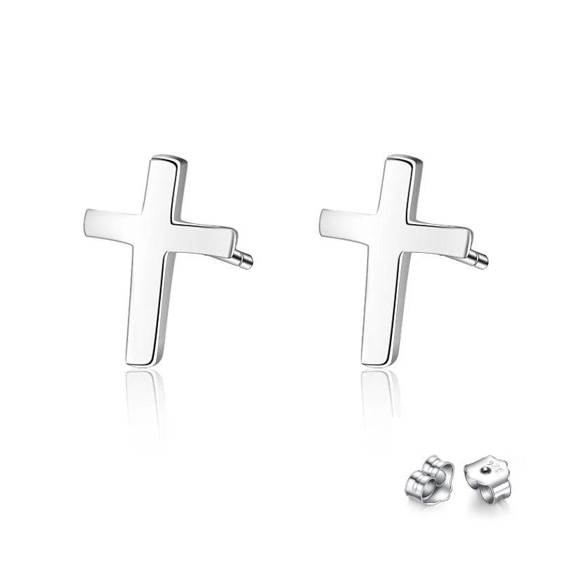 S925 sterling silver earrings fashionable earrings for women smooth cross earrings - Hemspire