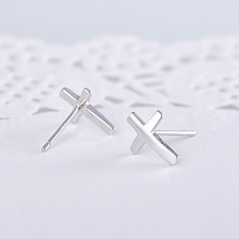 S925 sterling silver earrings fashionable earrings for women smooth cross earrings - Hemspire