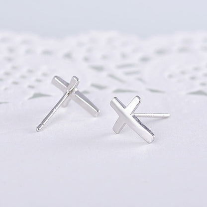 S925 sterling silver earrings fashionable earrings for women smooth cross earrings - Hemspire